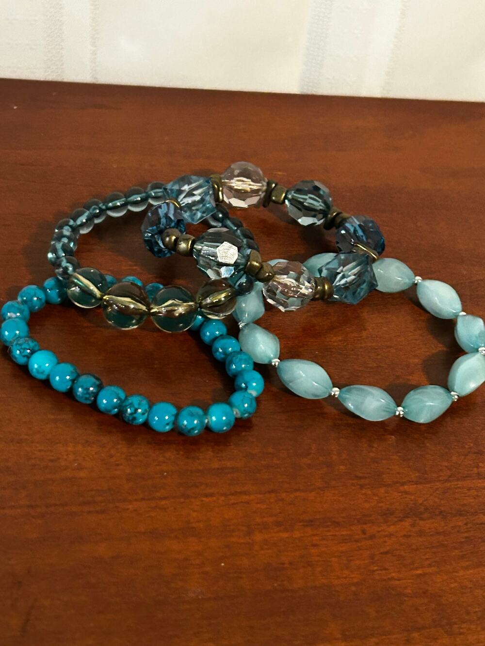 Vintage Blue Beaded Stretch Bracelet Lot - 4 Unbranded Resin Plastic Stack
